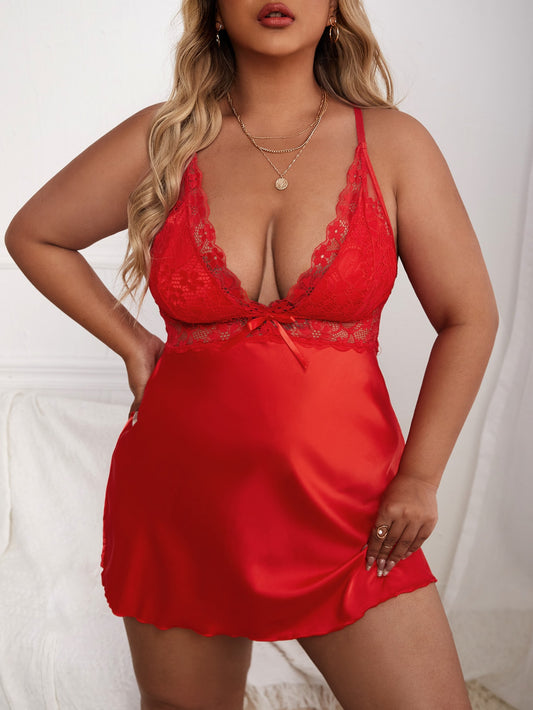 Freedombeauty | High-End Quality European and American Style Pajamas Women's Sexy V-neck Lace Suspenders Pajamas plus Size Sexy Lingerie plus Size