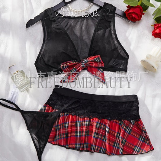 Freedombeauty | Internet Celebrity New Sexy Pajamas Plaid Skirt Sexy Uniform Suit Sexy Suit