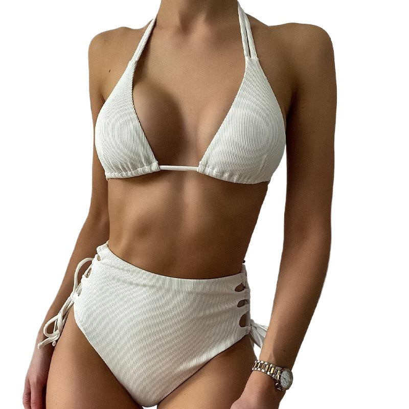 FREEDOMBEAUTY | 2025 new European and American sexy solid color split bikini women's summer swimsuit neck swimsuit