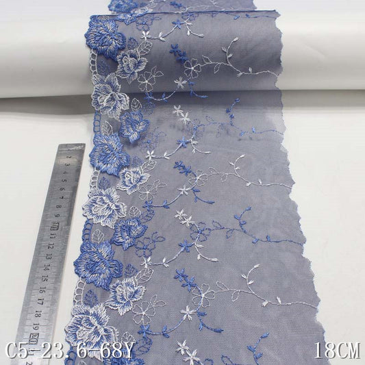 Freedombeauty | Blue Single Side Polyester Thread Small Flower Mesh Embroidery Lace Curtain Sofa Cushion Lace Accessories