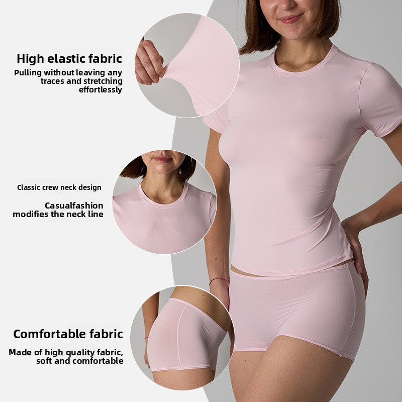 FREEDOMBEAUTY | fits everybody set slim brocade ammonia short-sleeved suit nude close-fitting breathable high-elastic casual suit women